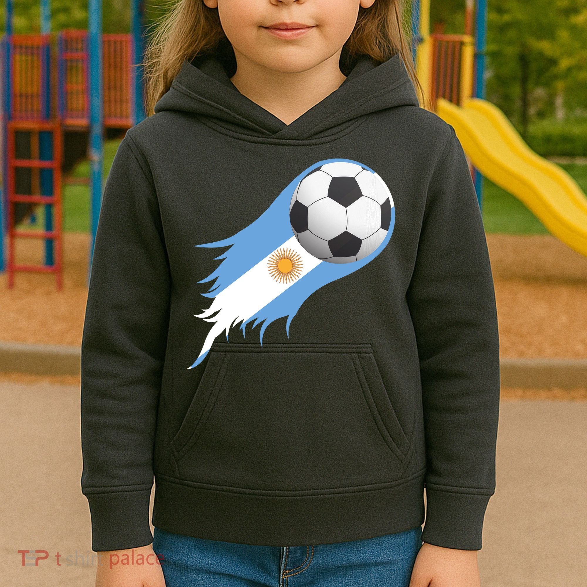 Argentina Team Flag Soccer Ball Kids Hoodie