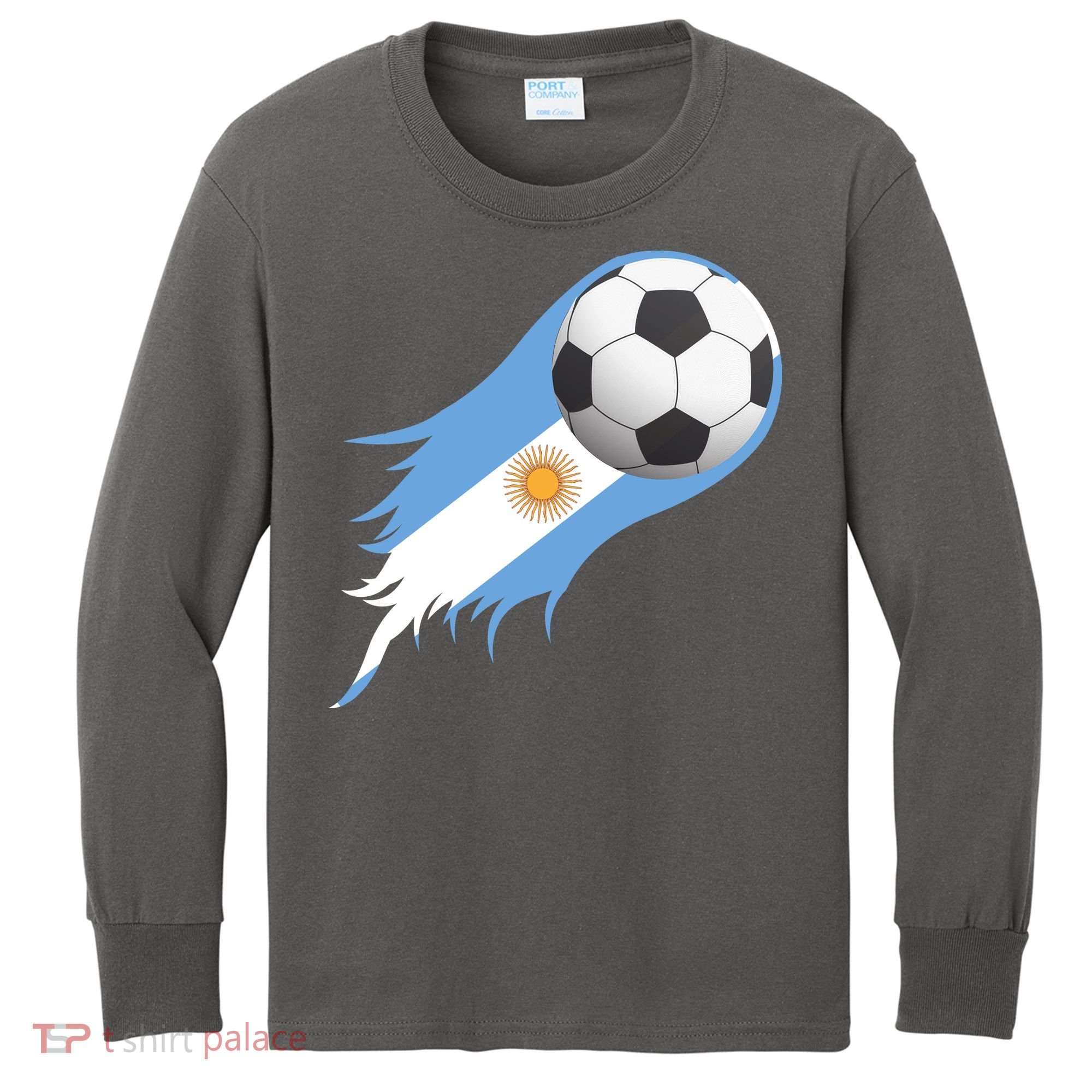 Argentina Team Flag Soccer Ball Kids Long Sleeve Shirt