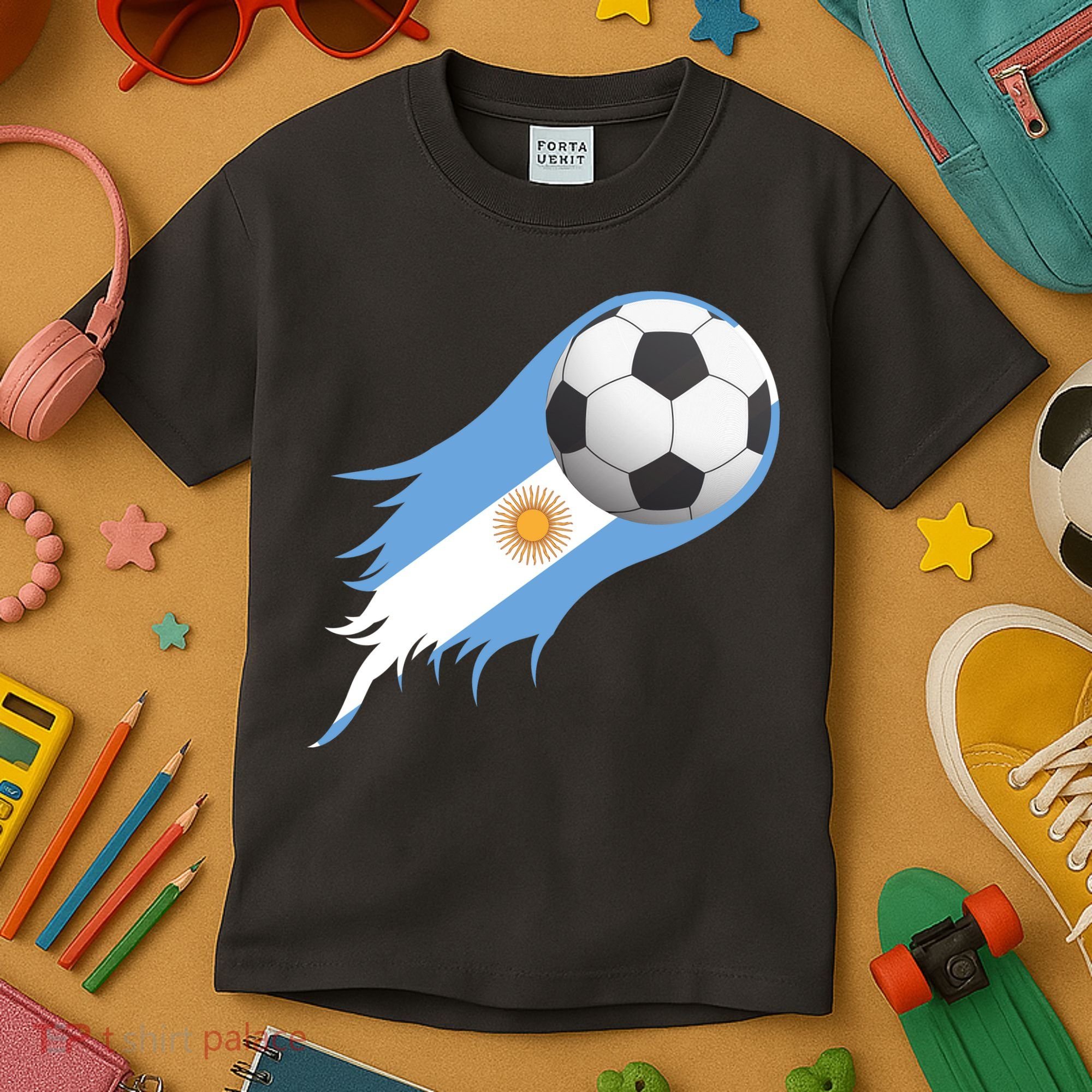 Argentina Team Flag Soccer Ball Kids T-Shirt