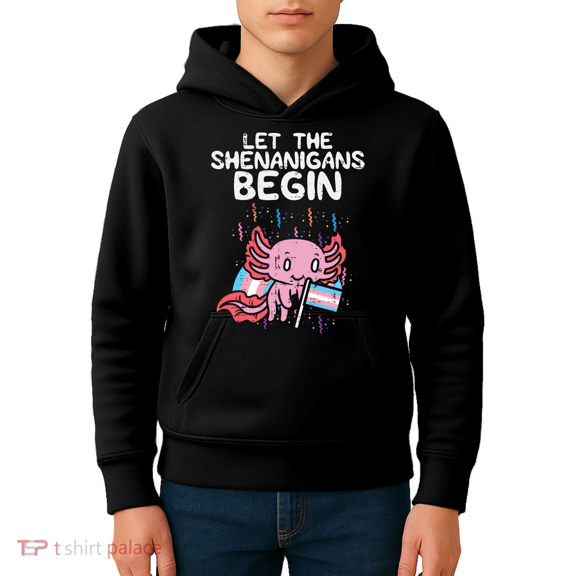 Axolotl Transgende.r Flag Shenanigans Tran.s Transsexual Pride Kids Hoodie