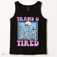 And Tired Funny Skeleton Lgbt Pride Tank Top thumb 2