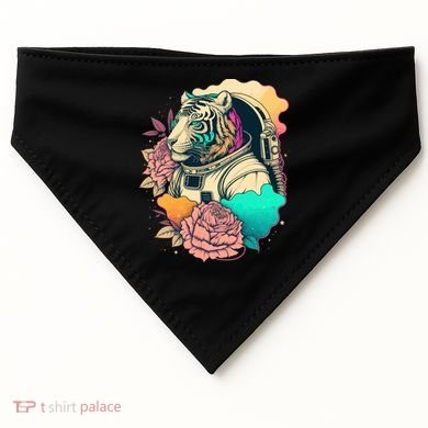 Astronaut Tiger Flowery Design USA-Made Doggie Bandana