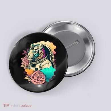 Astronaut Tiger Flowery Design Button