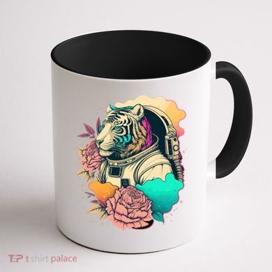 Astronaut Tiger Flowery Design Coffee Mug back