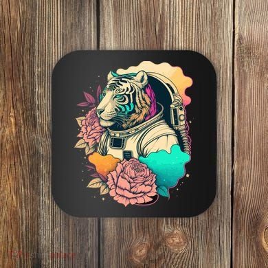 Astronaut Tiger Flowery Design Coaster