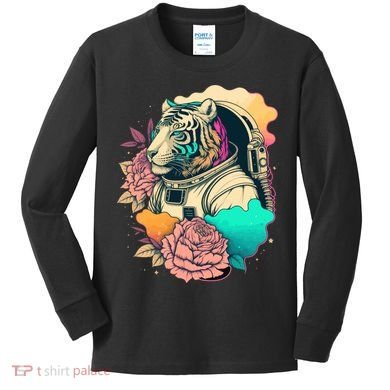 Astronaut Tiger Flowery Design Kids Long Sleeve Shirt