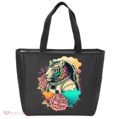 Astronaut Tiger Flowery Design Tote Bag