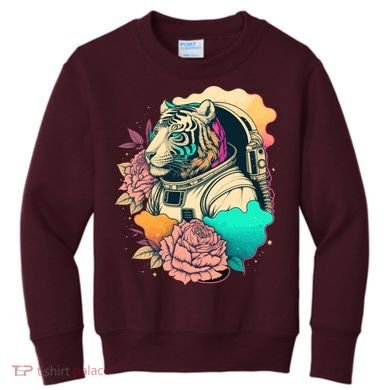 Astronaut Tiger Flowery Design Kids Sweatshirt
