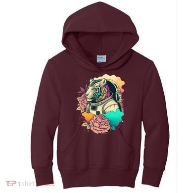 Astronaut Tiger Flowery Design Kids Hoodie