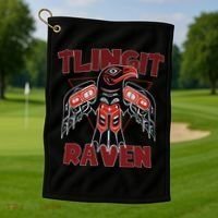 Alaska Tlingit For Native Raven Totem Golf Towel thumb 1