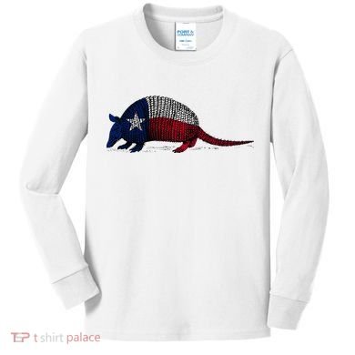 Armadillo Texas Flag Kids Long Sleeve Shirt
