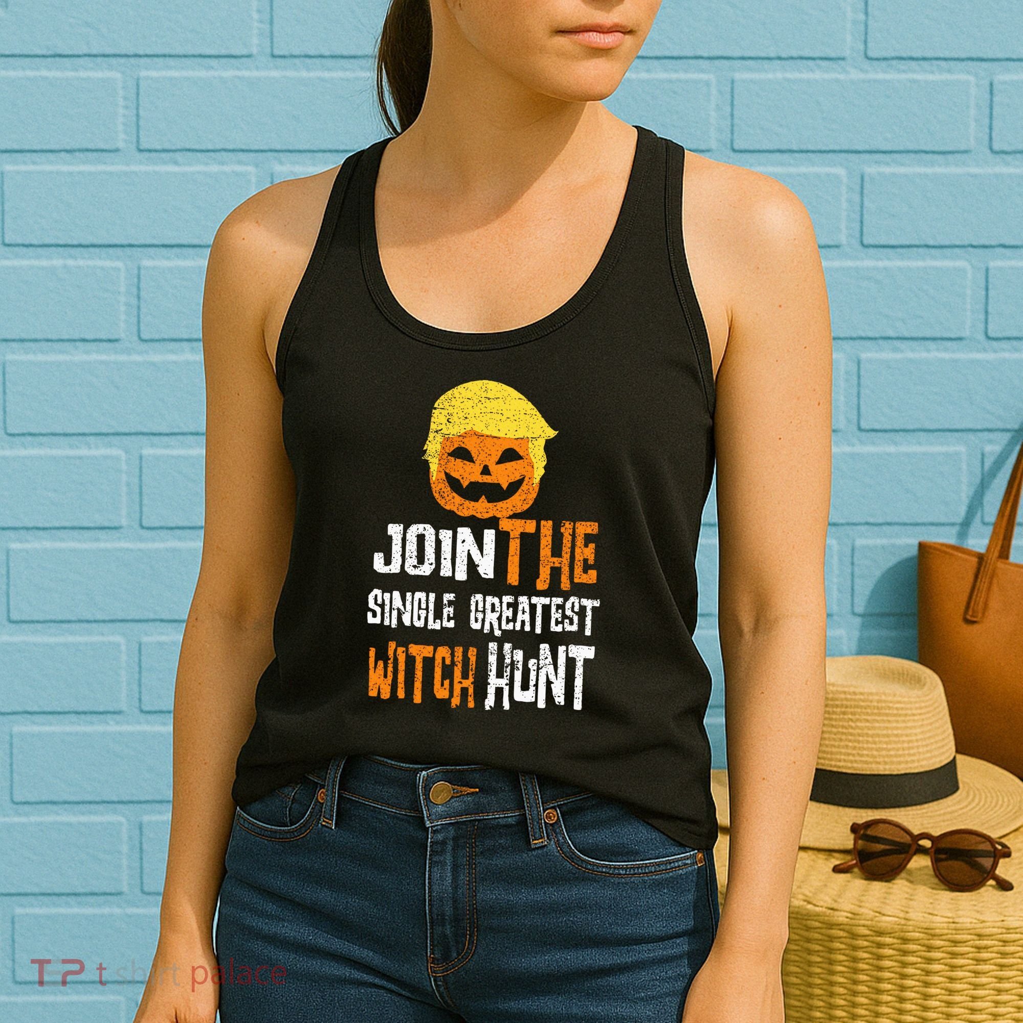 Anti Trump Halloween Pumpkin Join Single Greatest Witch Hunt Women's Tank Top