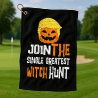 Anti Trump Halloween Pumpkin Join Single Greatest Witch Hunt Golf Towel thumb 1