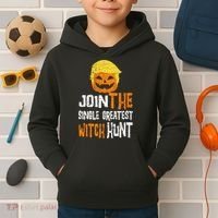 Anti Trump Halloween Pumpkin Join Single Greatest Witch Hunt Kids Hoodie thumb 2