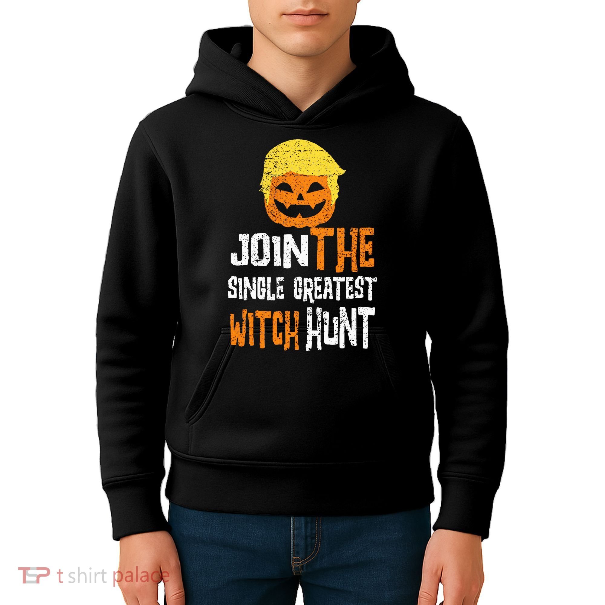 Anti Trump Halloween Pumpkin Join Single Greatest Witch Hunt Kids Hoodie