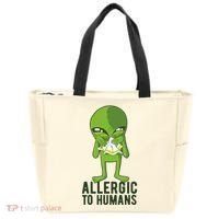 Allergic To Humans Funny Alien Tote Bag thumb 0