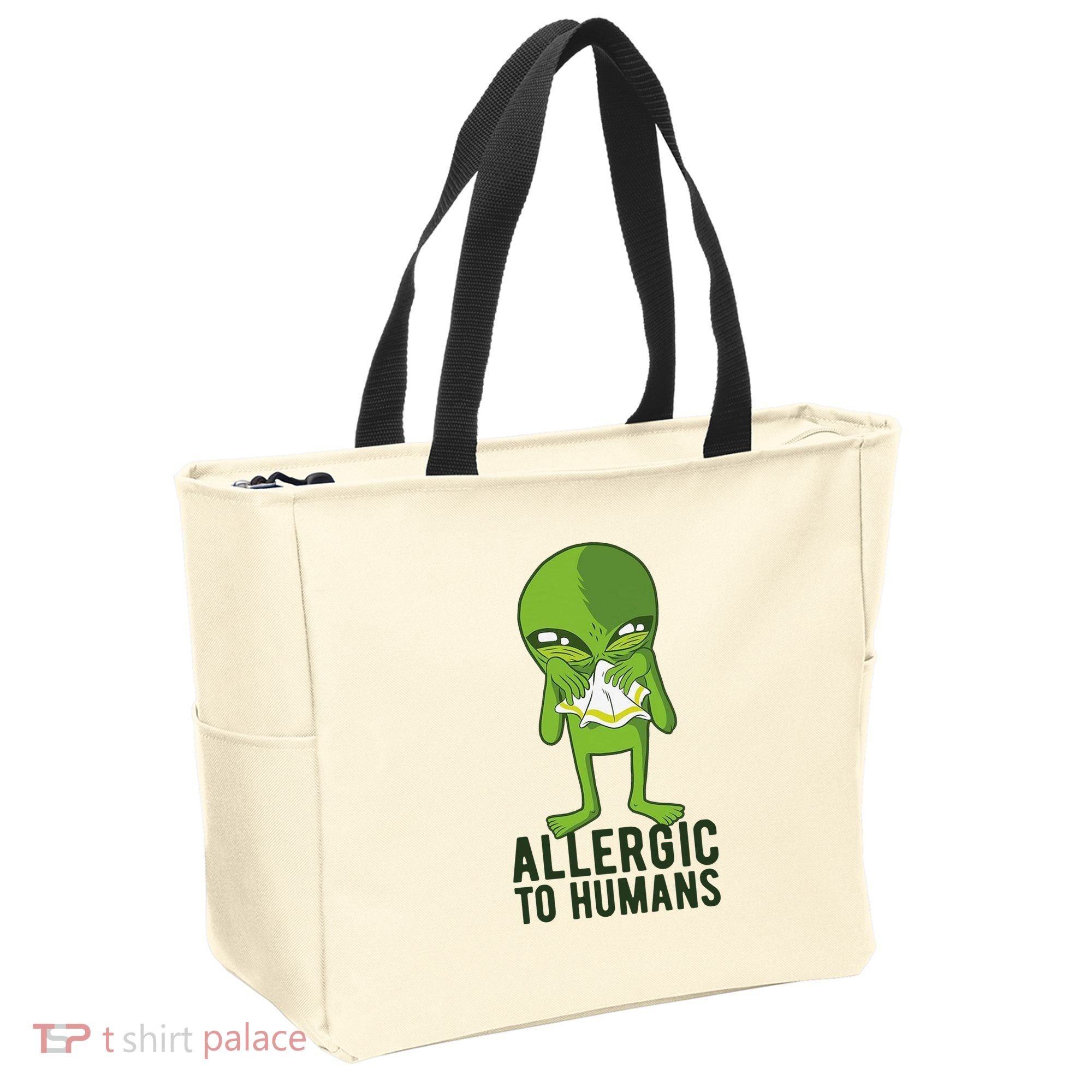 Allergic To Humans Funny Alien Tote Bag