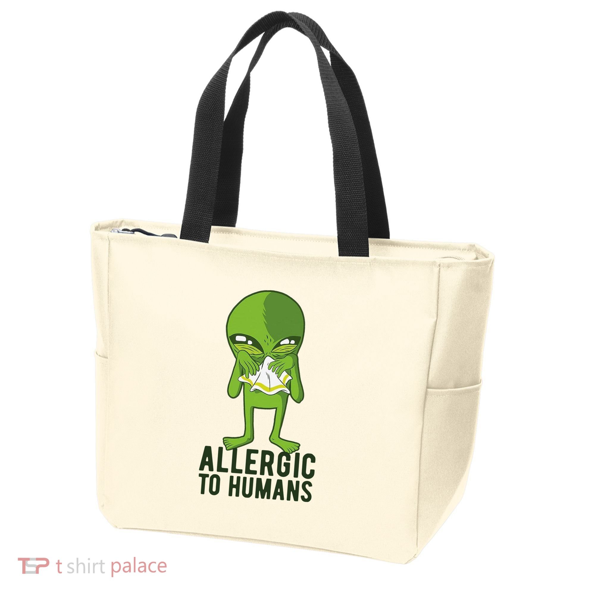 Allergic To Humans Funny Alien Tote Bag