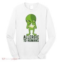 Allergic To Humans Funny Alien Long Sleeve Shirt thumb 0