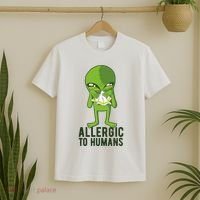 Allergic To Humans Funny Alien T-Shirt thumb 2