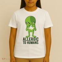 Allergic To Humans Funny Alien T-Shirt thumb 4