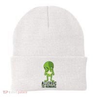 Allergic To Humans Funny Alien Beanie thumb 0