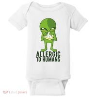 Allergic To Humans Funny Alien Baby Bodysuit thumb 0
