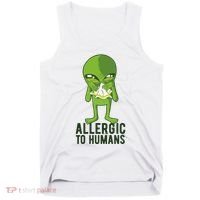 Allergic To Humans Funny Alien Tank Top thumb 0