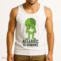 Allergic To Humans Funny Alien Tank Top thumb 3