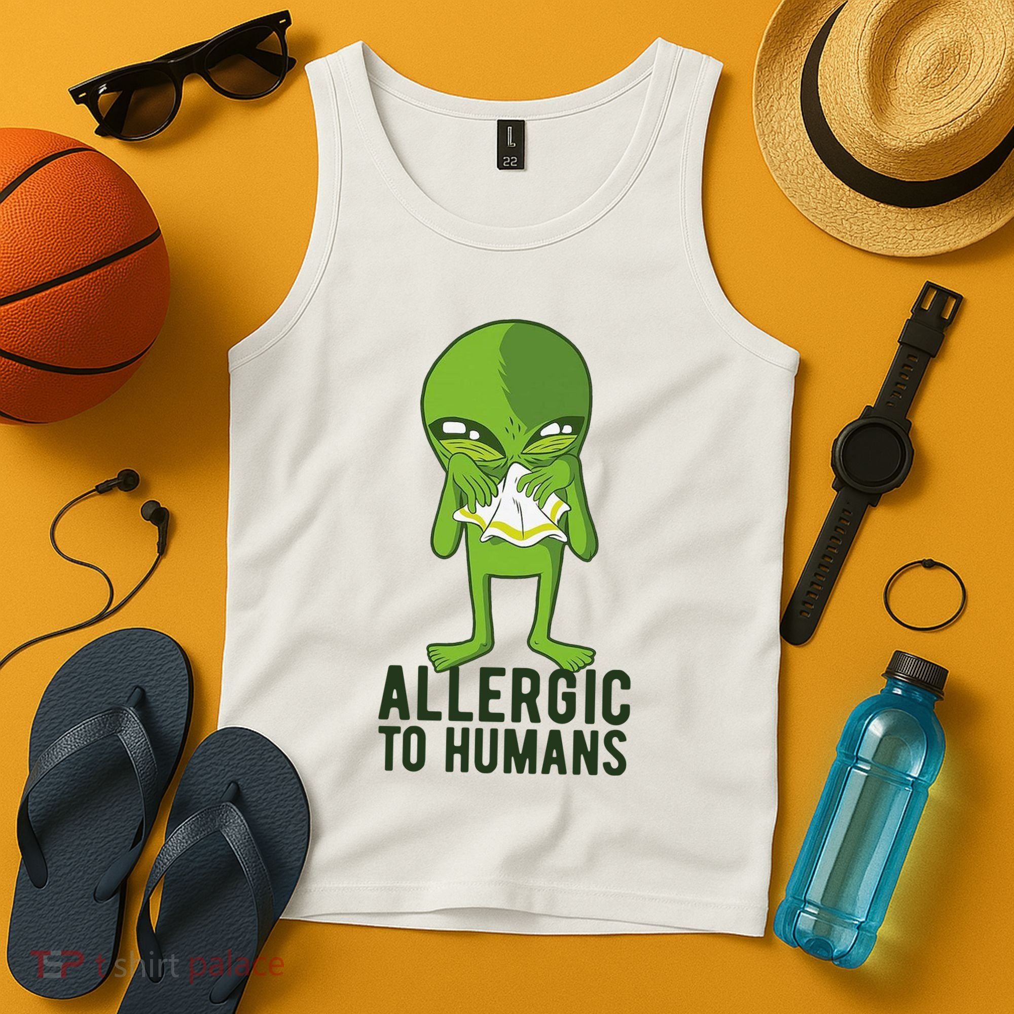 Allergic To Humans Funny Alien Tank Top