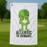 Allergic To Humans Funny Alien Golf Towel thumb 1