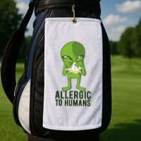 Allergic To Humans Funny Alien Golf Towel thumb 2