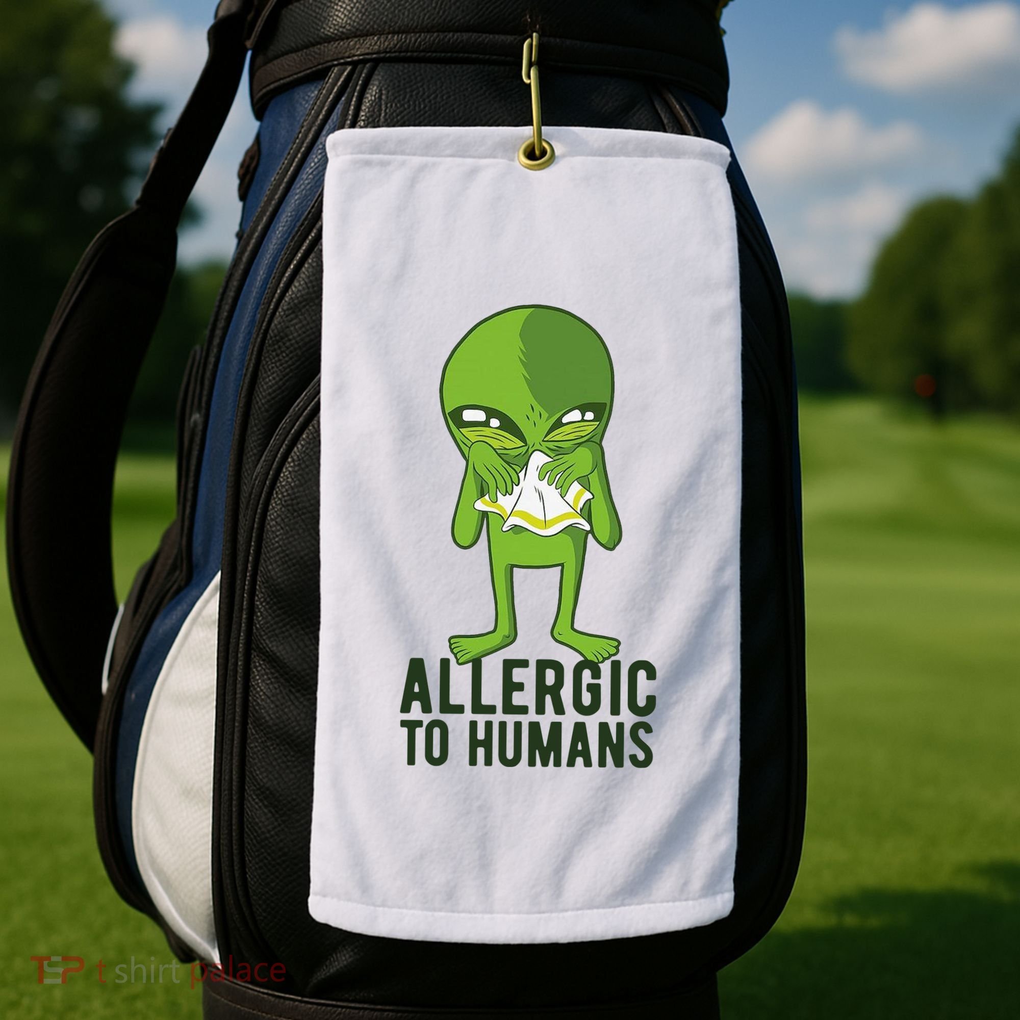 Allergic To Humans Funny Alien Golf Towel