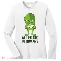Allergic To Humans Funny Alien Women's Long Sleeve Shirt thumb 0