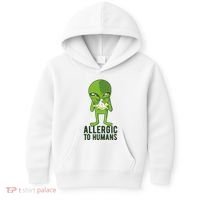 Allergic To Humans Funny Alien Kids Hoodie thumb 0