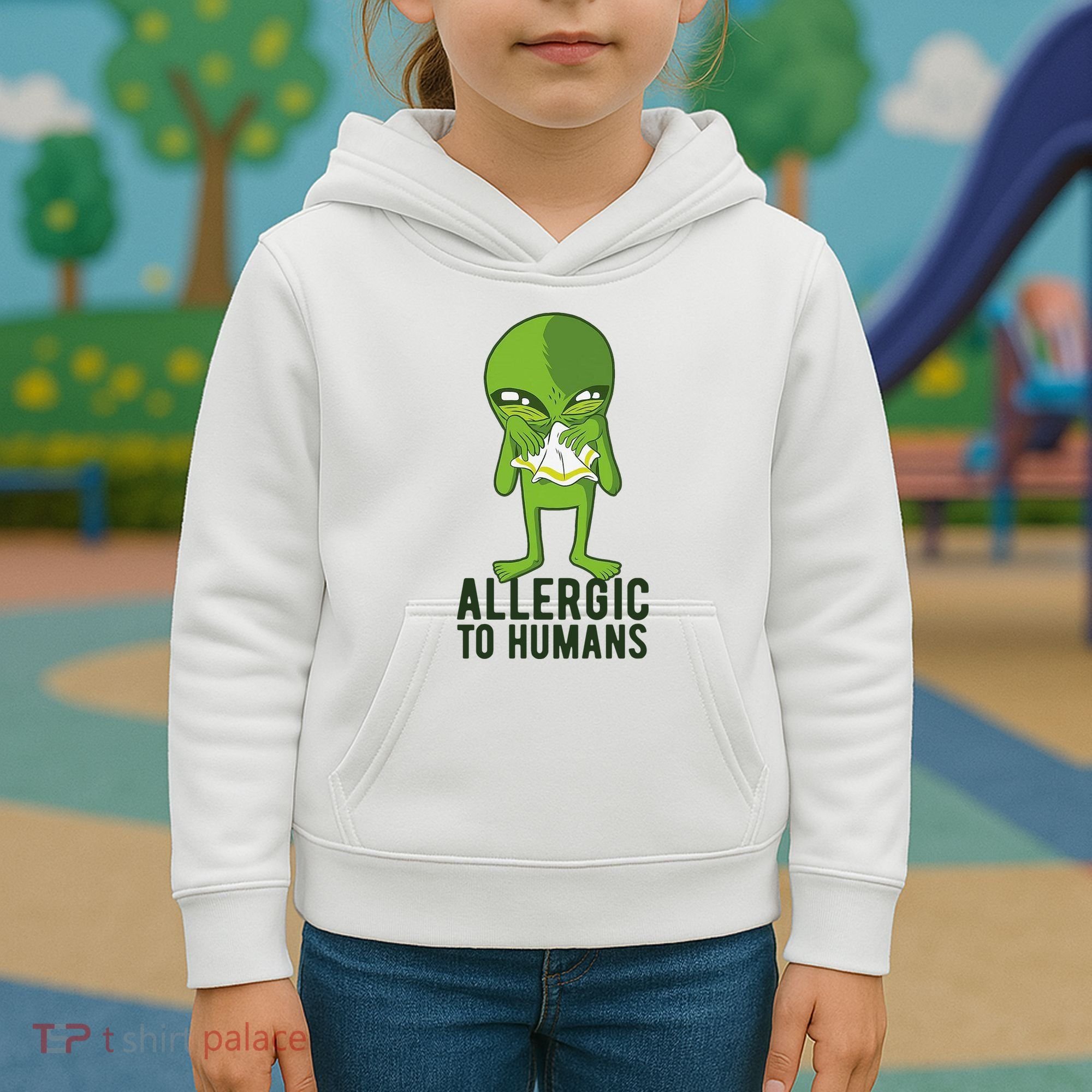 Allergic To Humans Funny Alien Kids Hoodie
