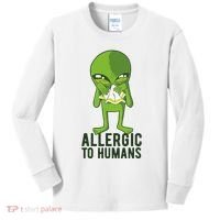 Allergic To Humans Funny Alien Kids Long Sleeve Shirt thumb 0