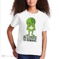 Allergic To Humans Funny Alien Kids T-Shirt thumb 2