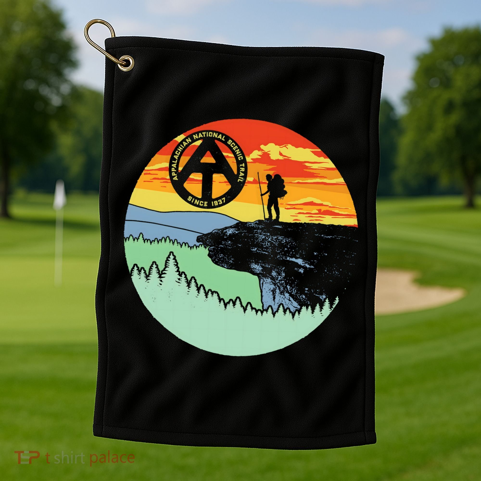 Appalachian Trail Hiker Gift Mcafee's Knob Retro Hiking Gift Golf Towel