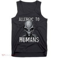 Allergic To Humans Funny Ufo Paranormal Tank Top thumb 0
