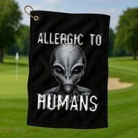 Allergic To Humans Funny Ufo Paranormal Golf Towel thumb 1