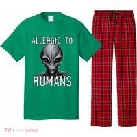 Allergic To Humans Funny Ufo Paranormal Pajama Set thumb 0
