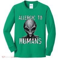 Allergic To Humans Funny Ufo Paranormal Kids Long Sleeve Shirt thumb 0