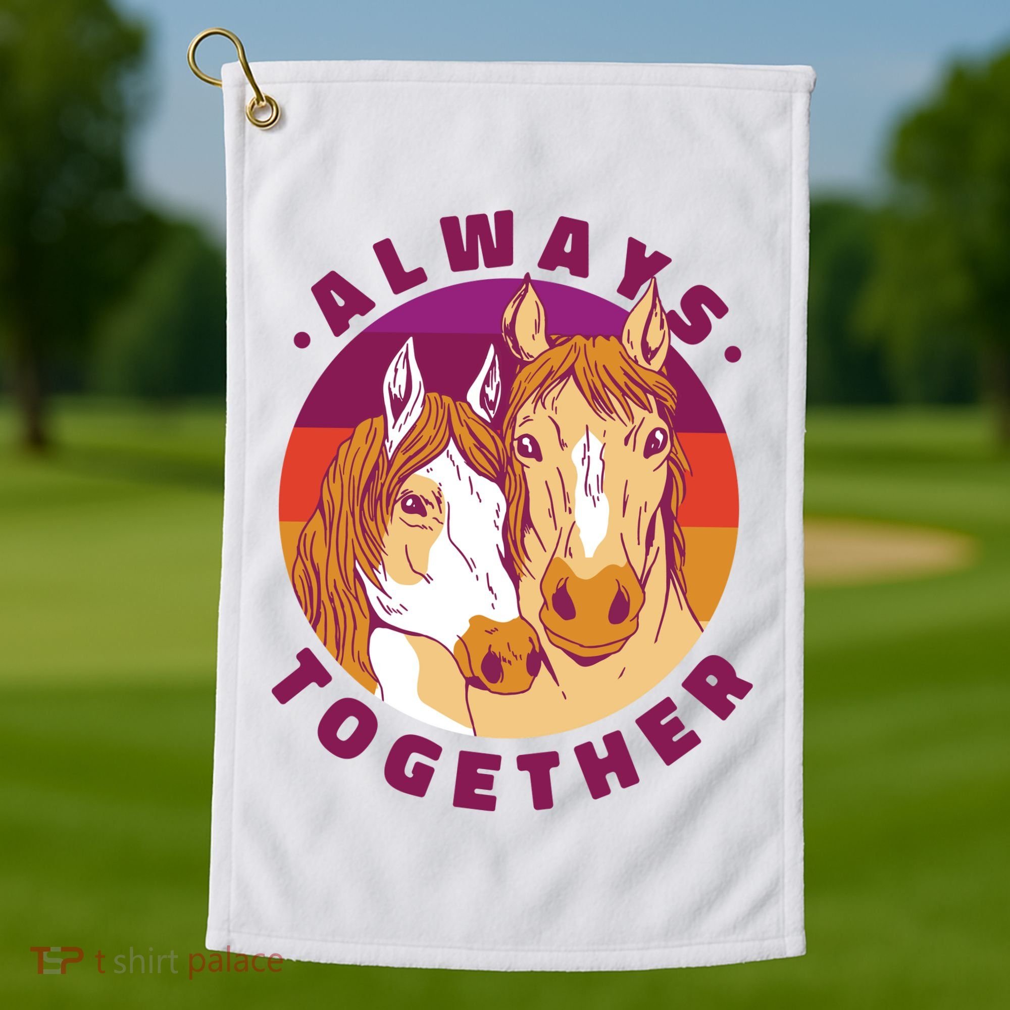 Always Together Horses Sunset Golf Towel