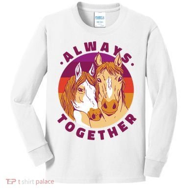 Always Together Horses Sunset Kids Long Sleeve Shirt