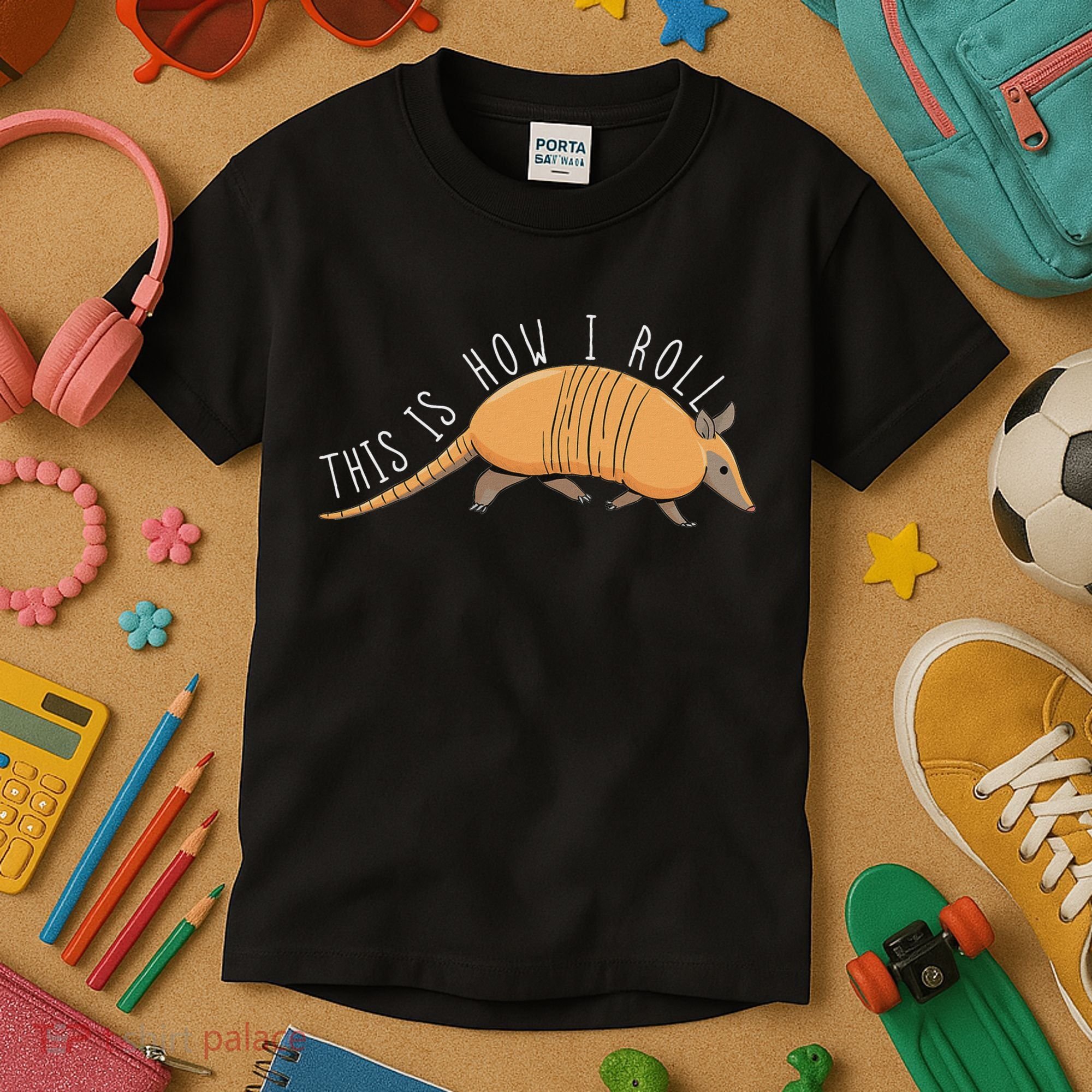 Armadillo This Is How I Roll Wildlife Armored Shell Kids T-Shirt