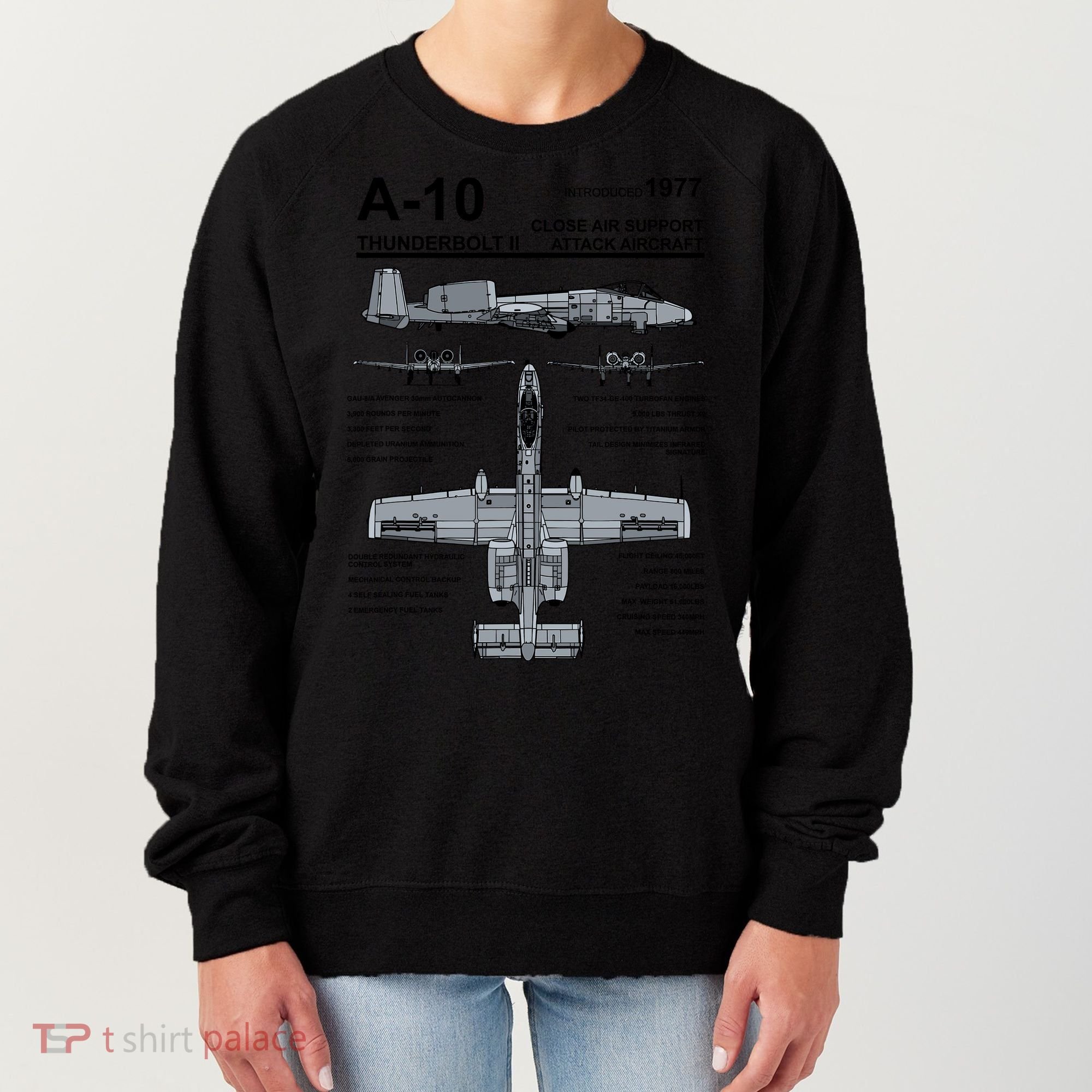 A10 Thunderbolt Ii Warthog Military Jet Spec Diagram Women's Sweatshirt