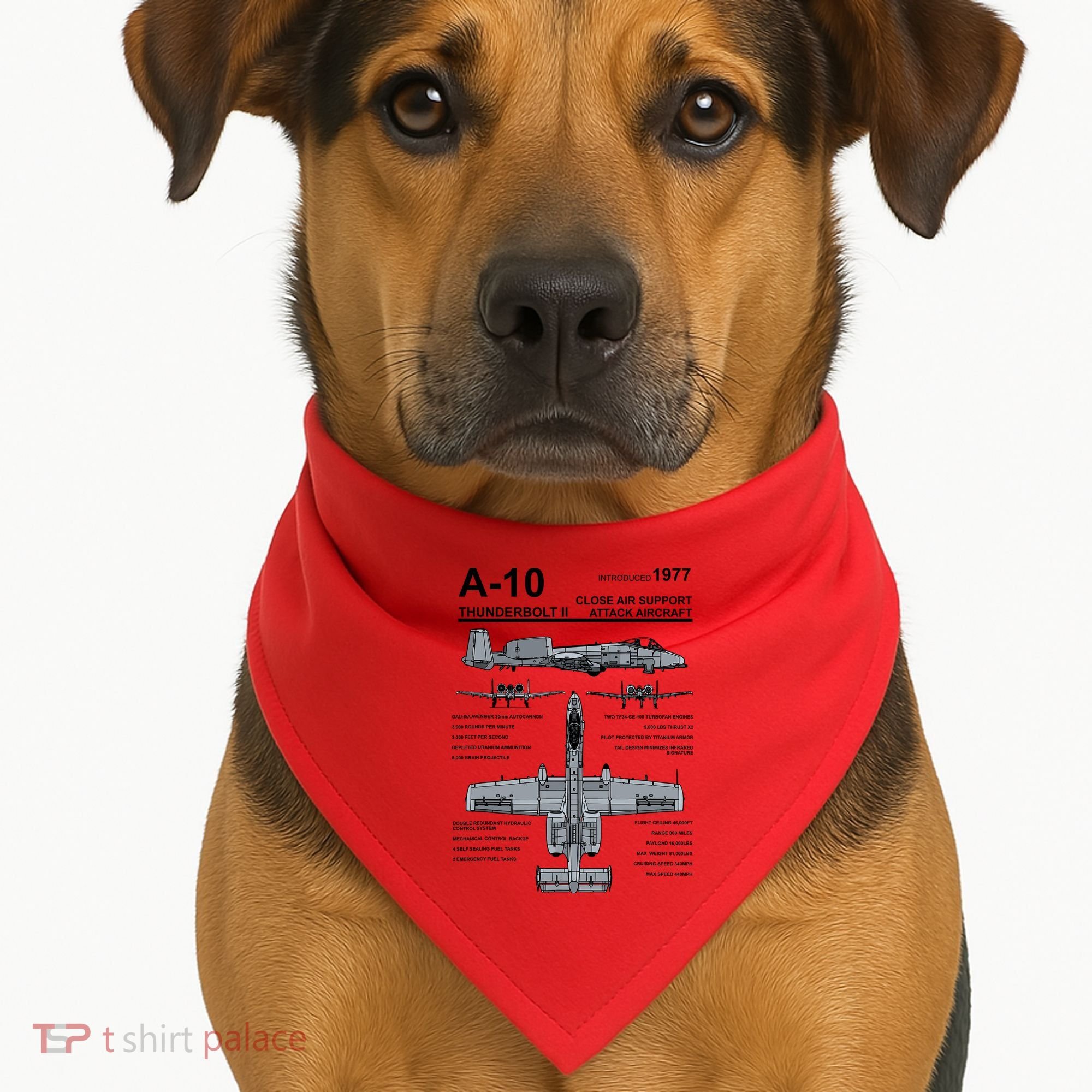 A10 Thunderbolt Ii Warthog Military Jet Spec Diagram USA-Made Doggie Bandana