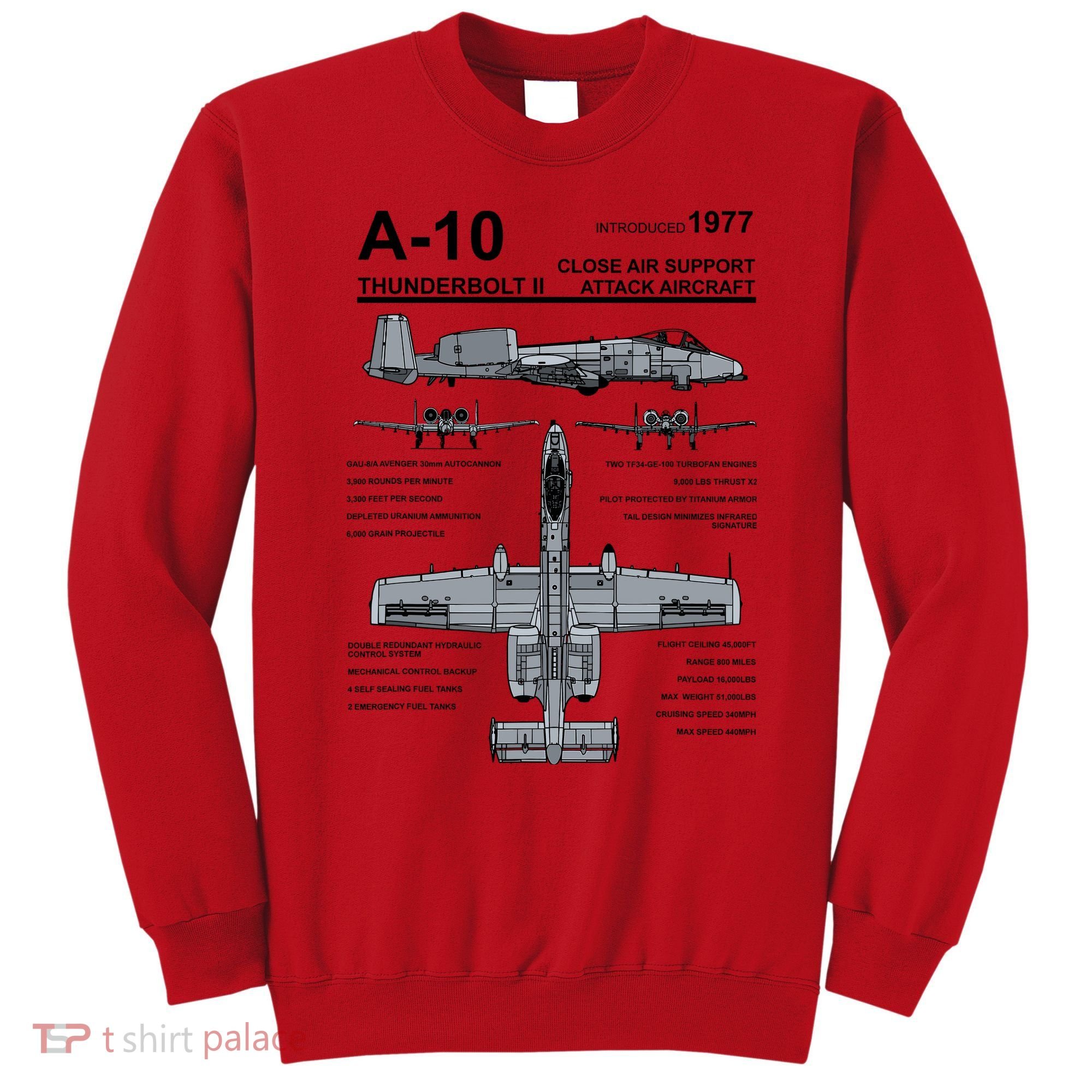 A10 Thunderbolt Ii Warthog Military Jet Spec Diagram Sweatshirt