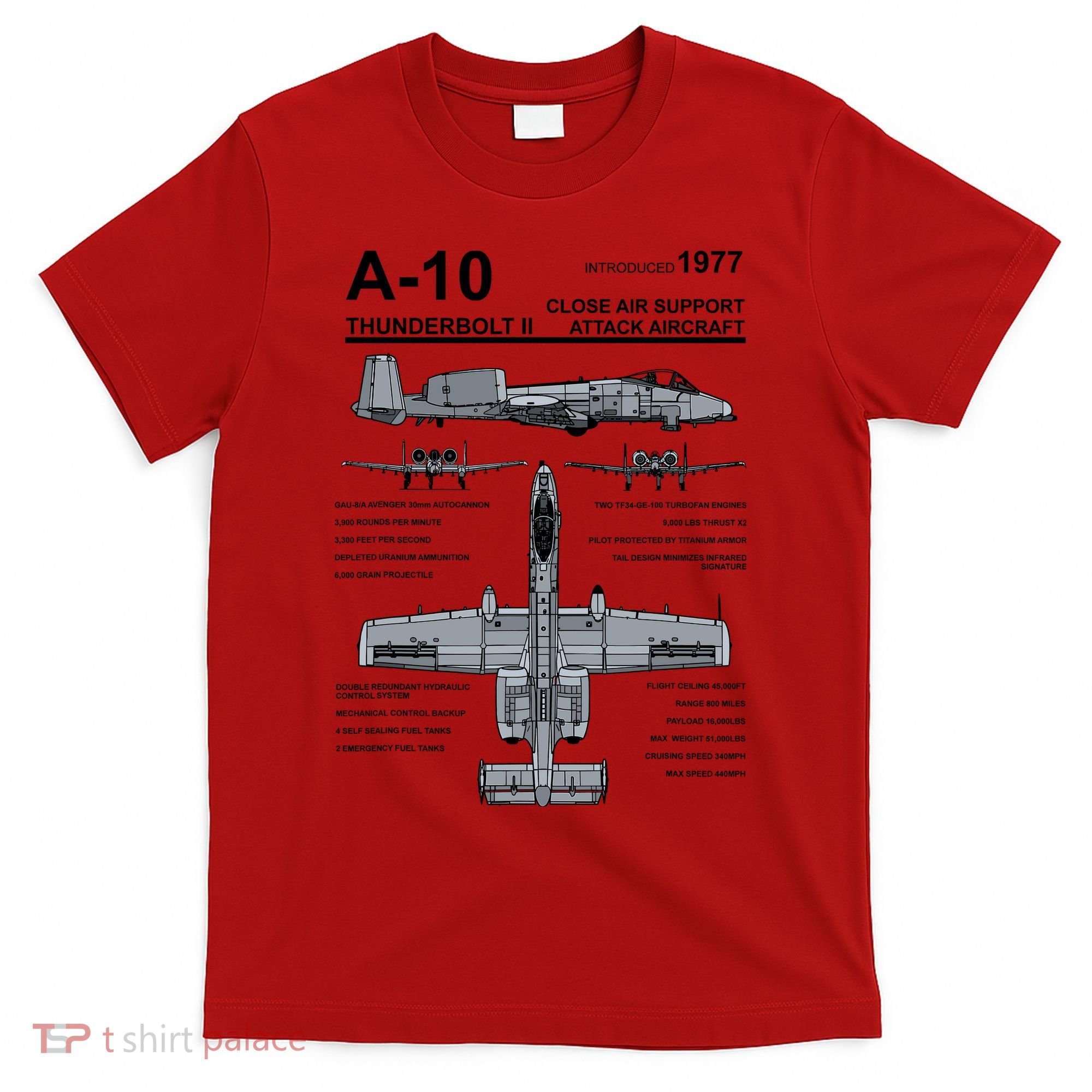 A10 Thunderbolt Ii Warthog Military Jet Spec Diagram T-Shirt